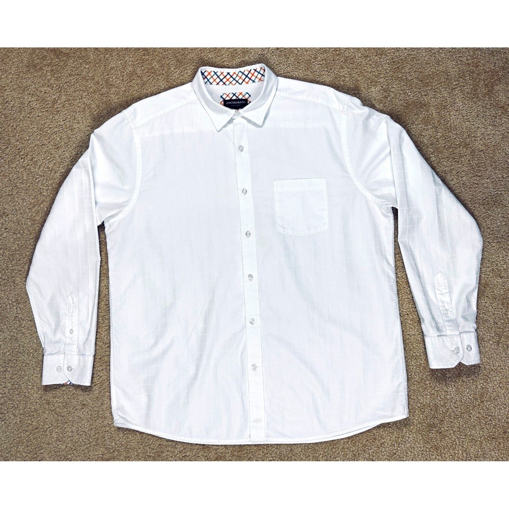 Johnston & Murphy Mens XL White Textured Cotton Dress Shirt 74-7872